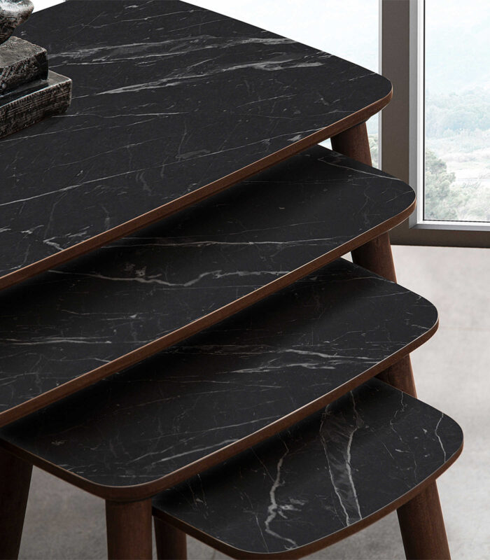 vovvahome Luci 4lü Zigon Sehpa - Siyah Mermer Desenli - Görsel 5