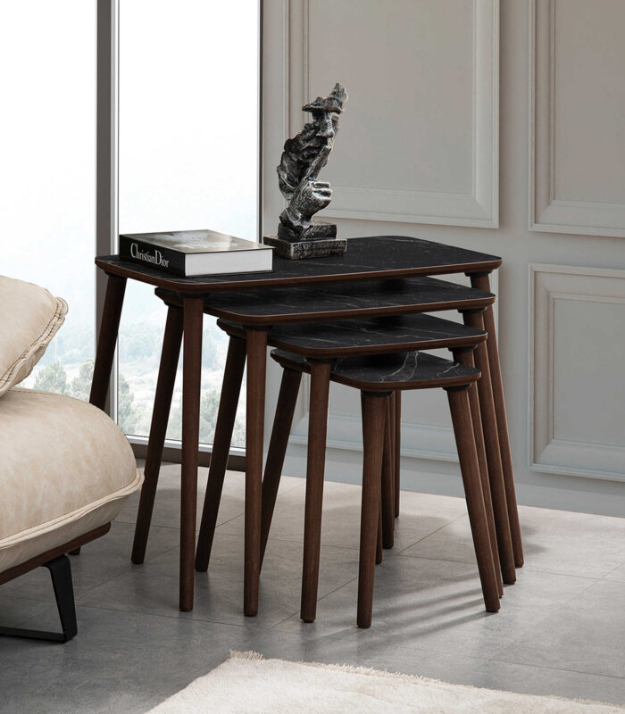 vovvahome Luci 4lü Zigon Sehpa - Siyah Mermer Desenli - Görsel 4