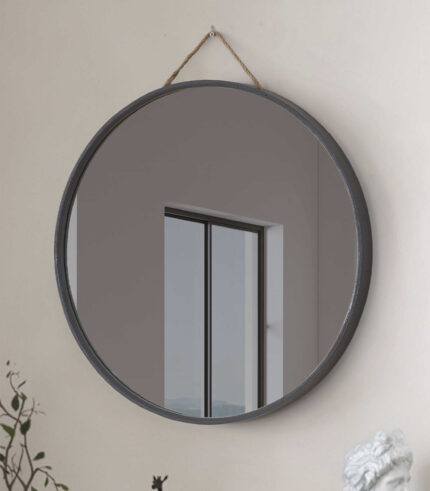 Mirora Yuvarlak Dekoratif Duvar Aynası | Boyalı Ahşap Çerçeveli | 60cm | Antrasit